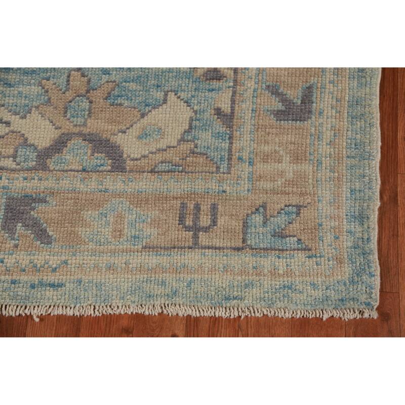 Hand Knotted Oriental 100% Wool Carpet Transitional Floral Navy Blue & Blues Oushak Runner Rug - 17' 2'' X 3' 4''