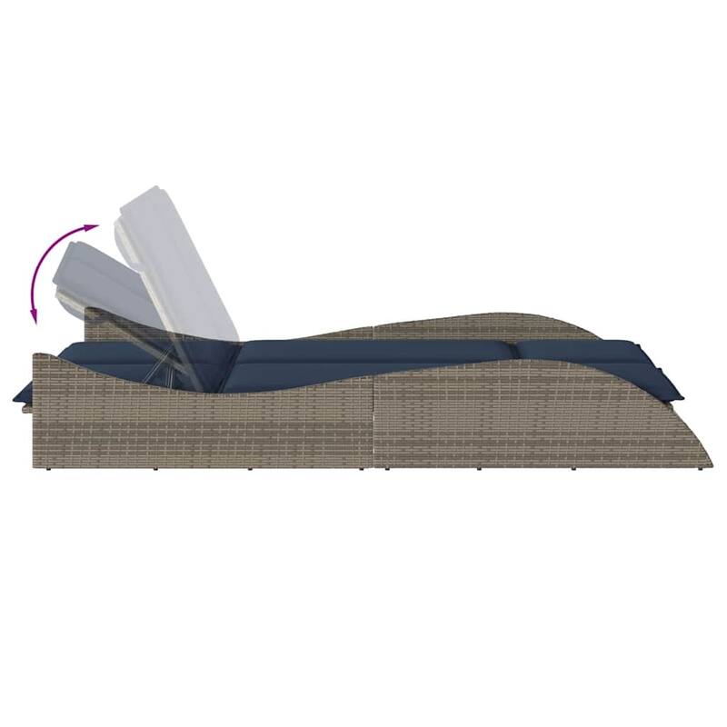 vidaXL Sun Lounger with Cushions Outdoor Daybed Poly Rattan Brown/Gray/Black - 114 x 205 x 54/63/28.7