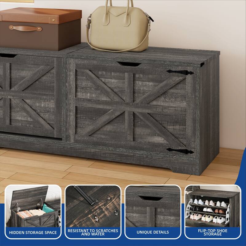 Moasis Farmhouse Shoe Storage Bench and Shoe Cabinet with Flip Drawer & Flip-Top Storage