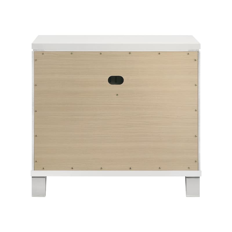 2 Drawers Wooden Nightstand with Chrome Metal Hardware in White