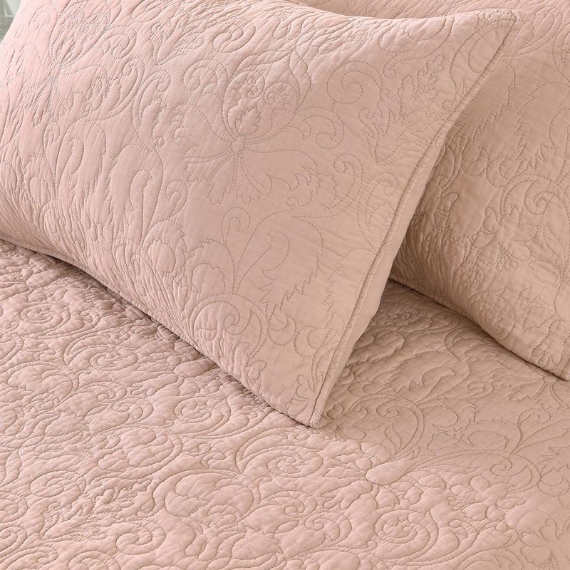 Patina Vie Maison 100% Cotton Stitched 3 Piece Quilt and Sham Set