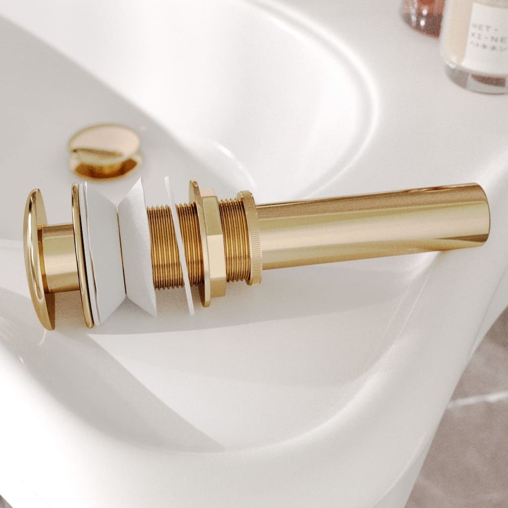 Pop-up Sink Drain With Overflow Brass Gold PVD Renovators Supply