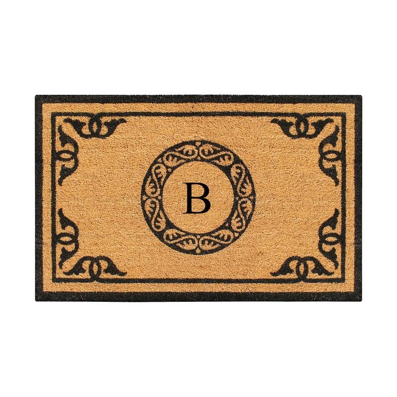 A1HC Natural Coir Monogrammed Anti-Shed Front Doormat 24" x 39" - monogrammed b