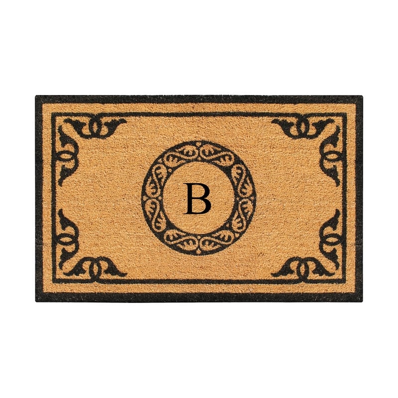 A1HC Natural Coir and thick PVC backing Geneva Floral Anti-Shed Front Doormat 24" x 39"