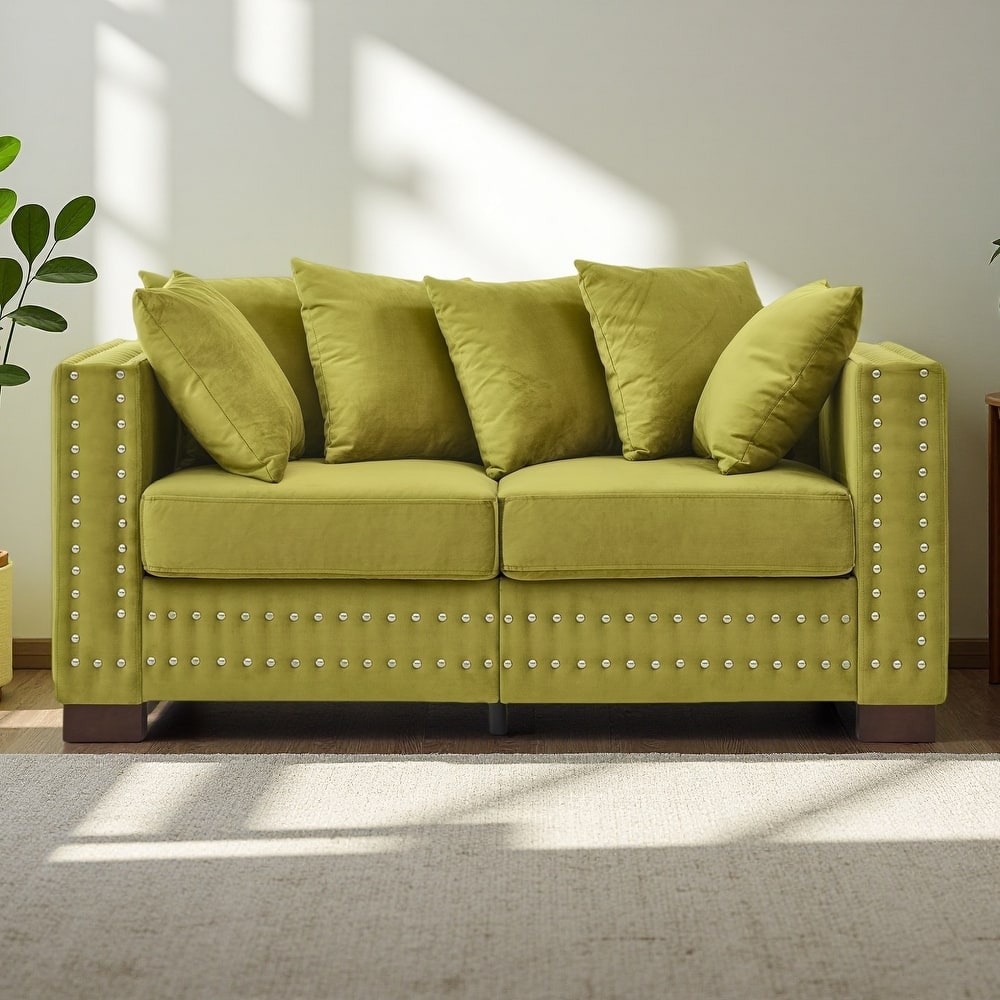 60.5" Velvet Loveseat Sofa,Modern Square Arm Design with Nailhead Trim and Under-Seat Storage