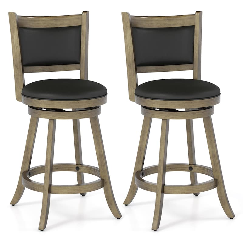 Gymax Swivel Bar Stools w/ Solid Rubber Wood Frame Set of 2 for - Counter Height - Grey and Black - Set of 2