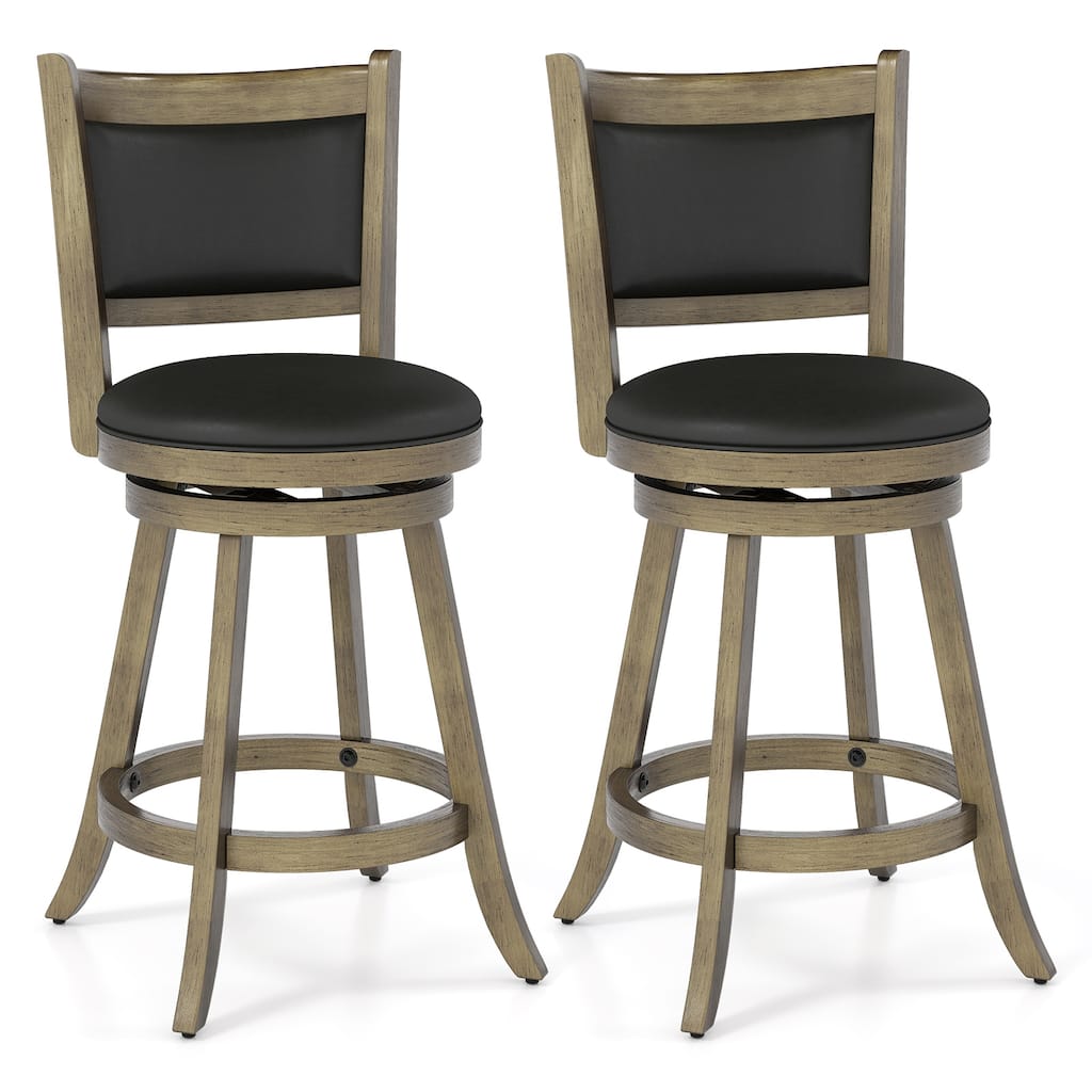 Gymax Swivel Bar Stools w/ Solid Rubber Wood Frame Set of 2 for