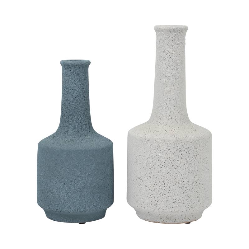 Sagebrook Home 16'' Volcanic Texture Clay Vase, Serenity Quazt Vase, White