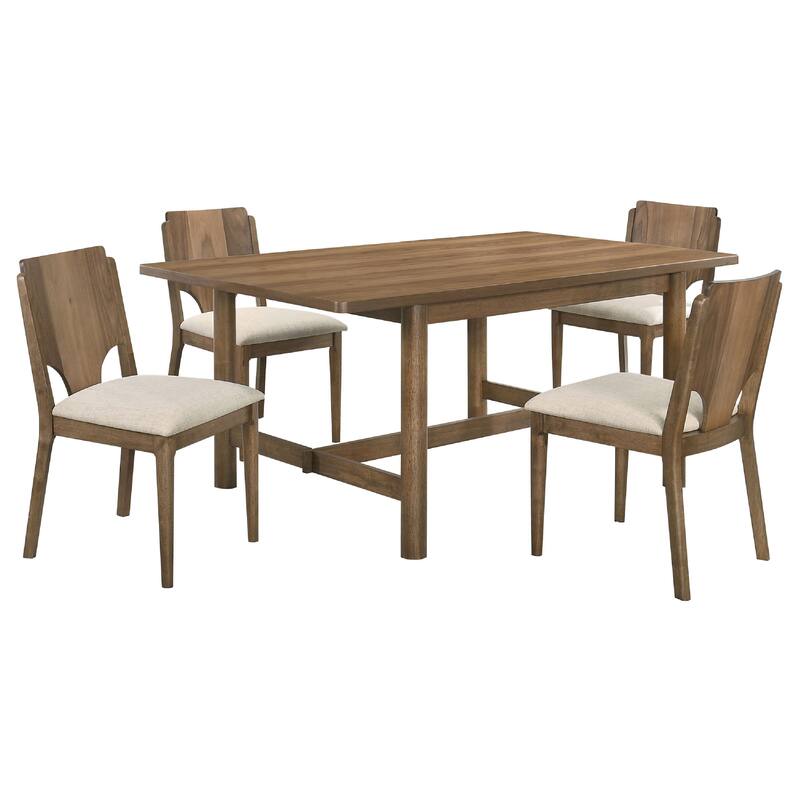 Billie 5pc Dining Table and 4 Chairs Set, Rich Walnut Brown and Beige