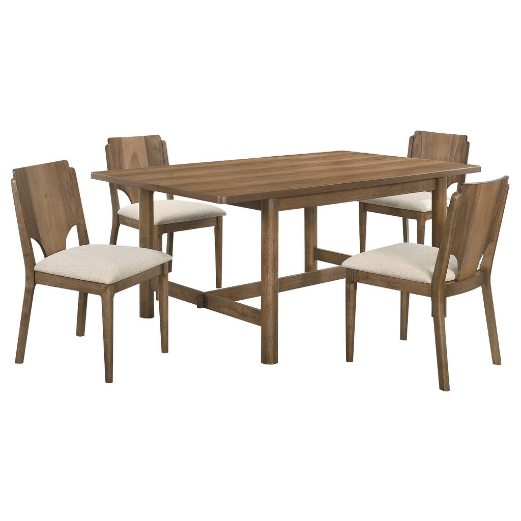 Billie 5pc Dining Table and 4 Chairs Set, Rich Walnut Brown and Beige