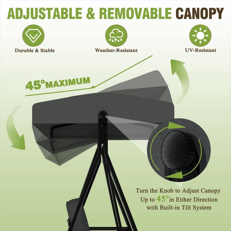 VEIKOUS 3-Seat 2-in-1 Convertible Patio Porch Swing with Adjustable Canopy Swing and Cushion