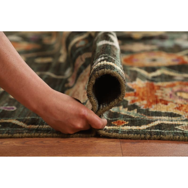 Hand Knotted Oriental 100% Wool Carpet Transitional All-Over Brown Oushak Area Rug - 9' 9'' X 8' 1''