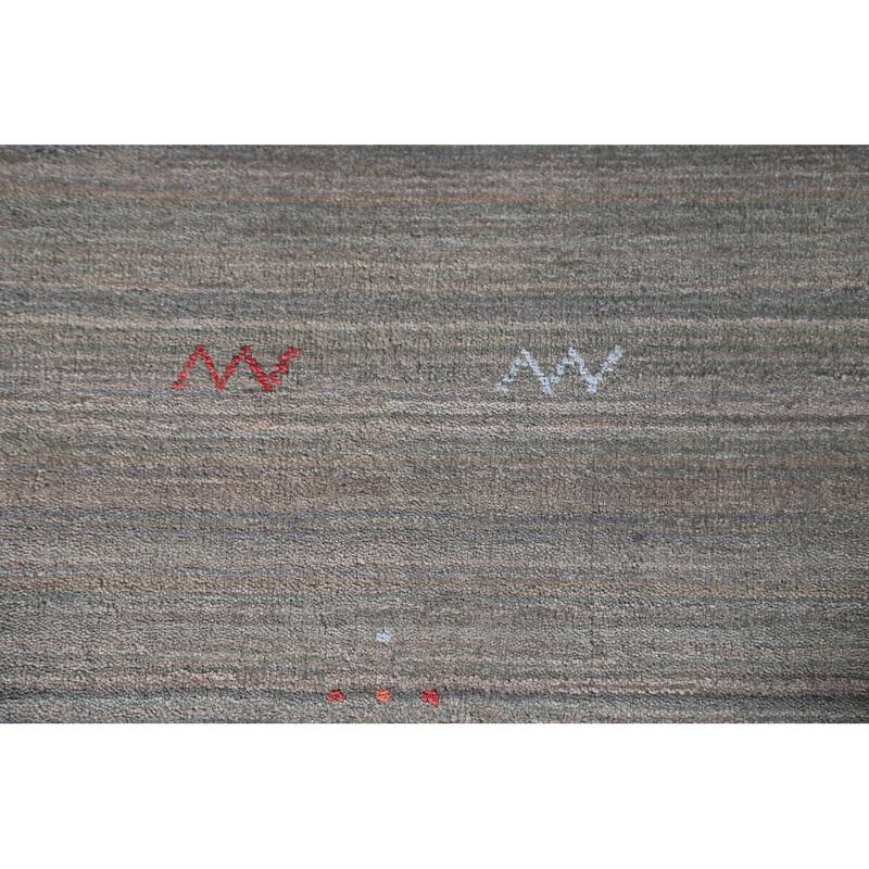 Striped Green Gabbeh Area Rug Hand-Knotted Wool Carpet - 8'10"x 11'8"