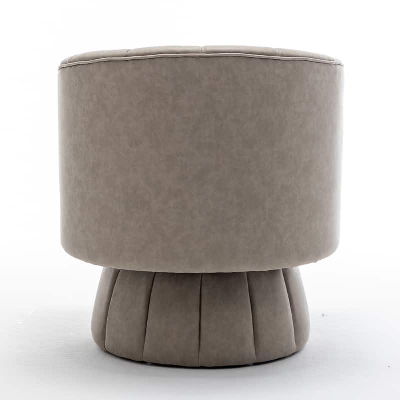 SEYNAR Mid-Century Swivel PU Leather Tufted Round Accent Barrel Chair