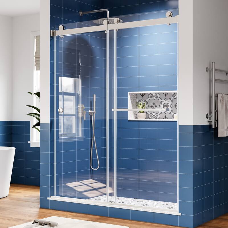 59 in. W x 72 in. H Sliding Frameless Shower Door with Tempered Glass - 59" x 72"