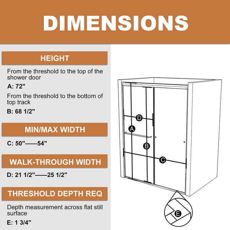54'' x 72'' Glass Semi-Frameless Double Sliding Shower Tub Door in Matte Black/Brushed Nickel