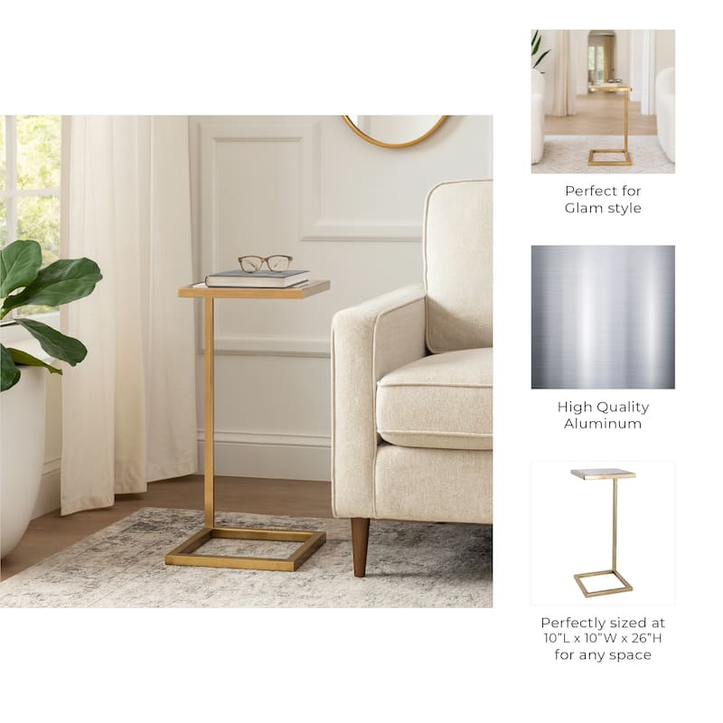 Metal Side Table Square Top Narrow C-Frame Accent - White - 24.0"