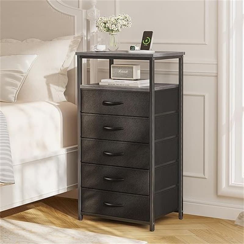 Drawers Dresser with Charging Station - Charcoal Gray