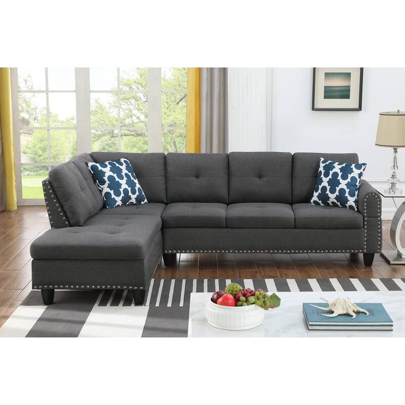 2-Piece Left Hand Facing Sofa & Chaise, Dark Gray Linen, 71x98x33 inches, 169 lbs, Seats 5