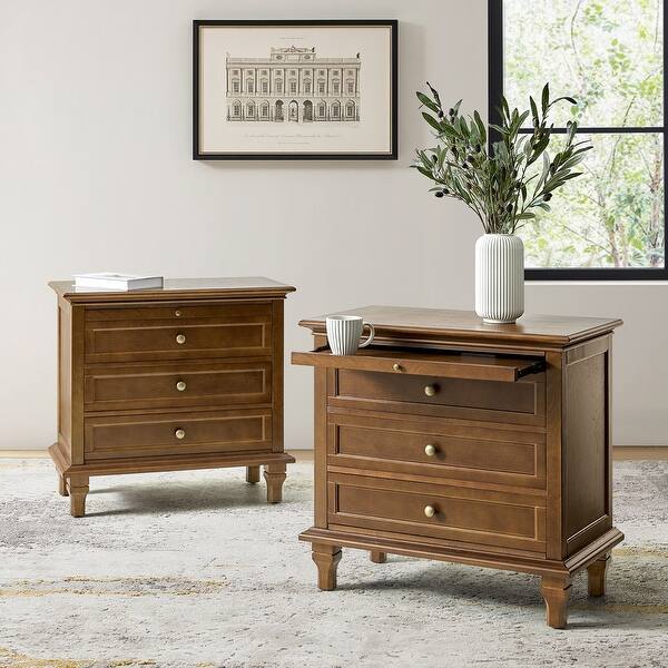 Muriel Farmhouse Style 3 - Drawer Nightstand with Built-In Outlets Set of 2 by HULALA HOME