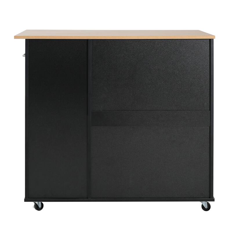 Anmytek Black Rolling Kitchen Cart, 39.76" Mobile Island with Storage, 2 Doors, 3 Drawers and Adjustable Shelf