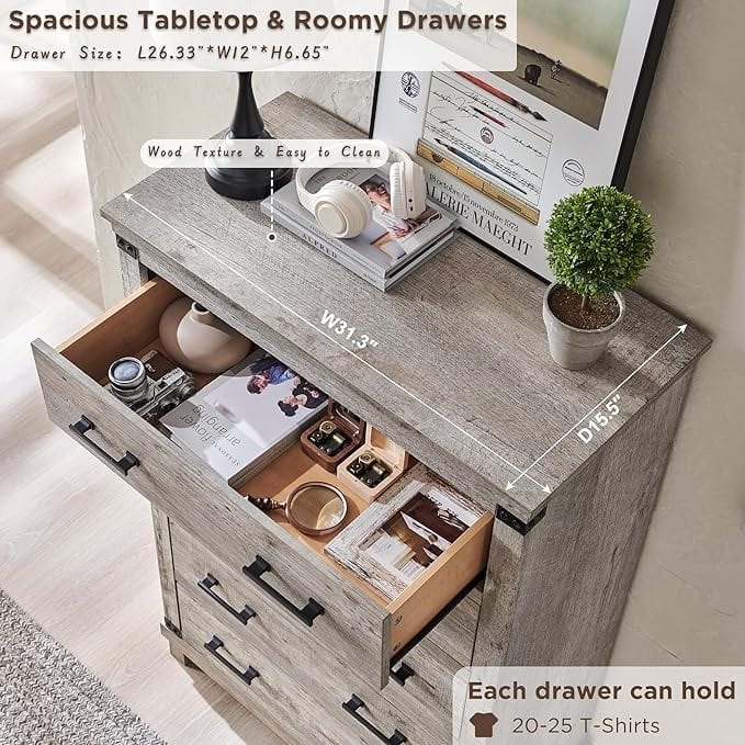 Farmhouse 5 Drawers Dresser, Wood Chest of Drawers, Closet Dresser