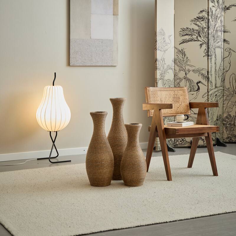 3-Piece Artificial Rattan Floor Vase - For Living Room Decoration, Entrance Or Hallway - For Dry Or Silk Flower Arrangements
