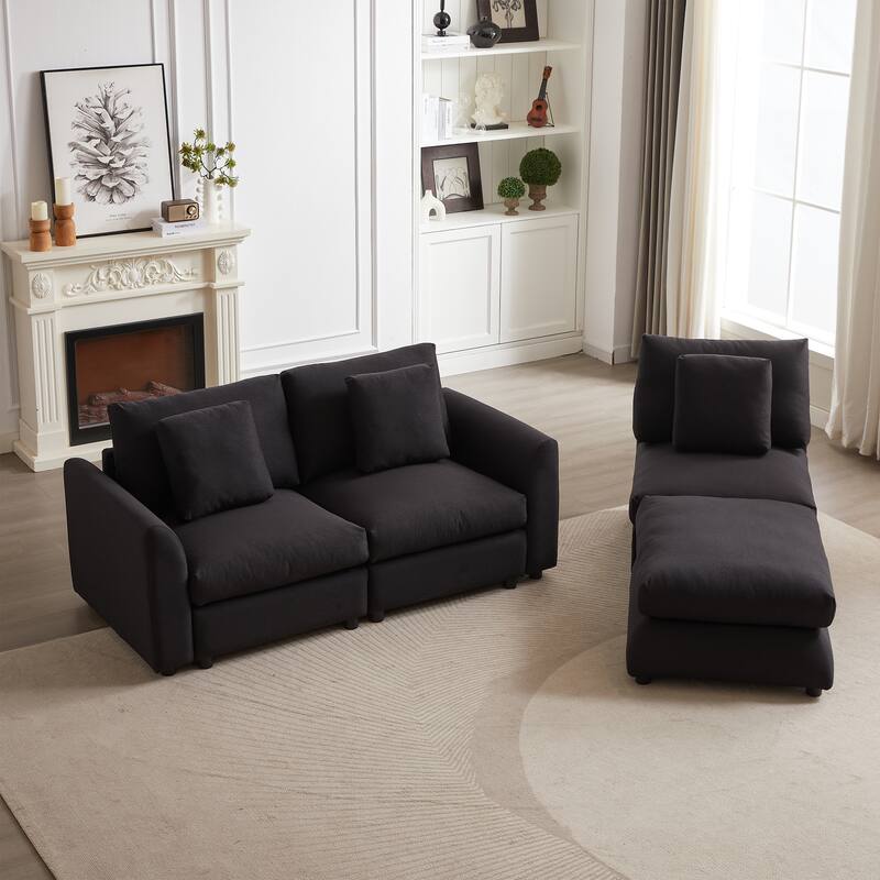 102.2" Fabric L-Shaped Modular Sleeper Sectional Sofa with Ottoman