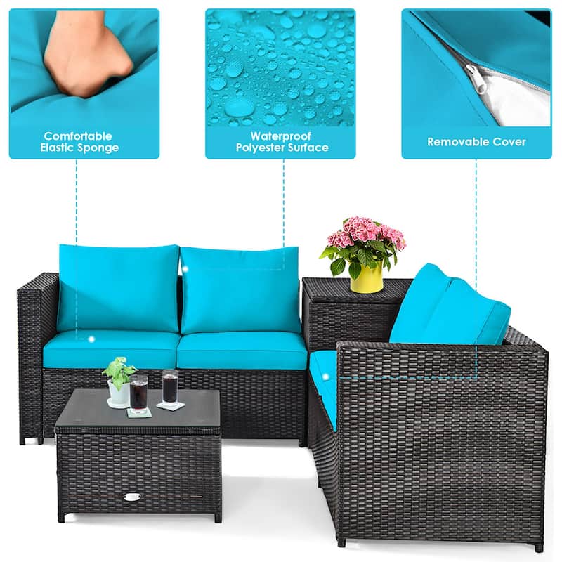 Costway 4PCS Outdoor Patio Rattan Furniture Set Cushioned Loveseat