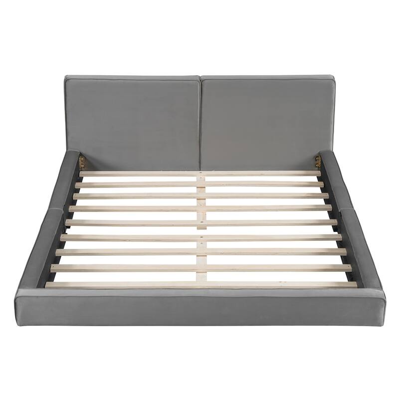 Queen Upholstered Bed with Velvet Fabric & Solid Frame