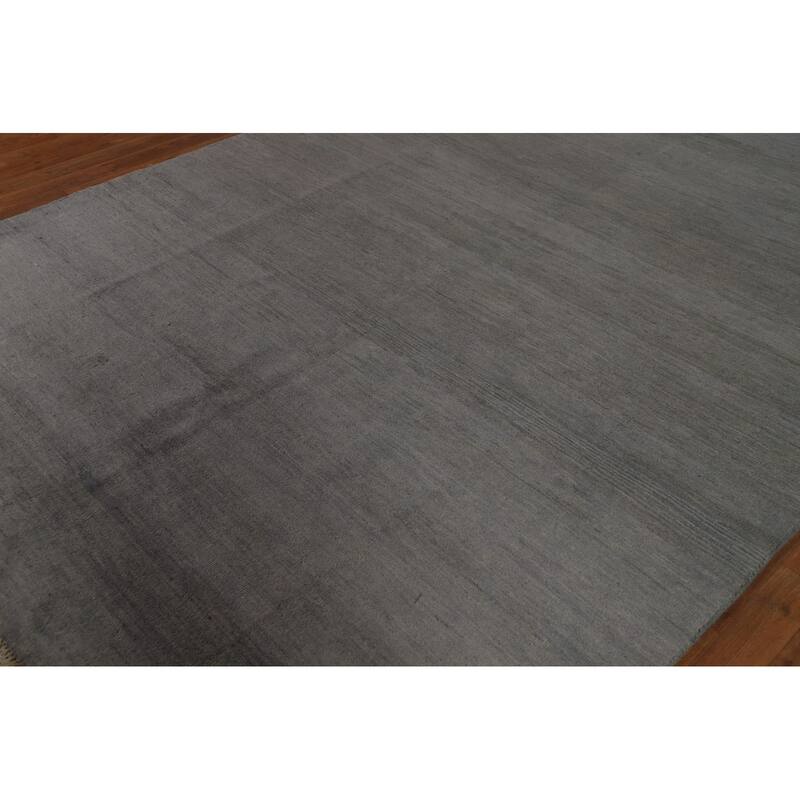 Solid Gray Gabbeh Oriental Area Rug Hand-Knotted Wool Carpet - 6'8" x 9'10"