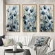 preview thumbnail 8 of 12, Designart "Blue Leaf Foliage And Flowers III" Floral Leaves Framed Wall Art Set Of 3 For Home Decor 38 in. wide x 20 in. high - 3 Panels - Gold
