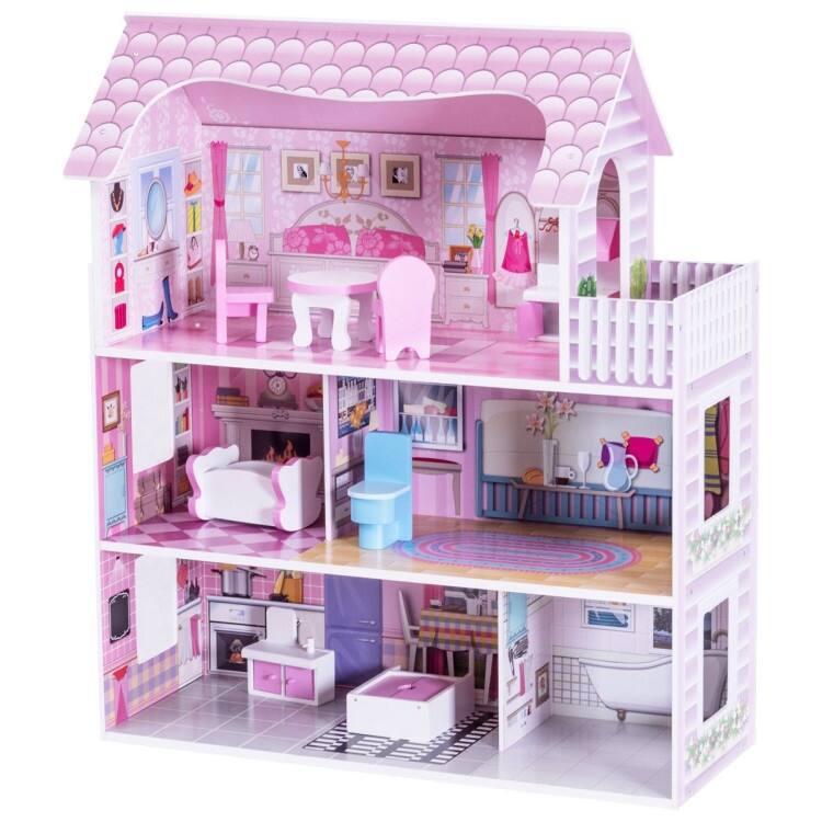 28" Pink Dollhouse with Furniture - 24" x 11" x 28"