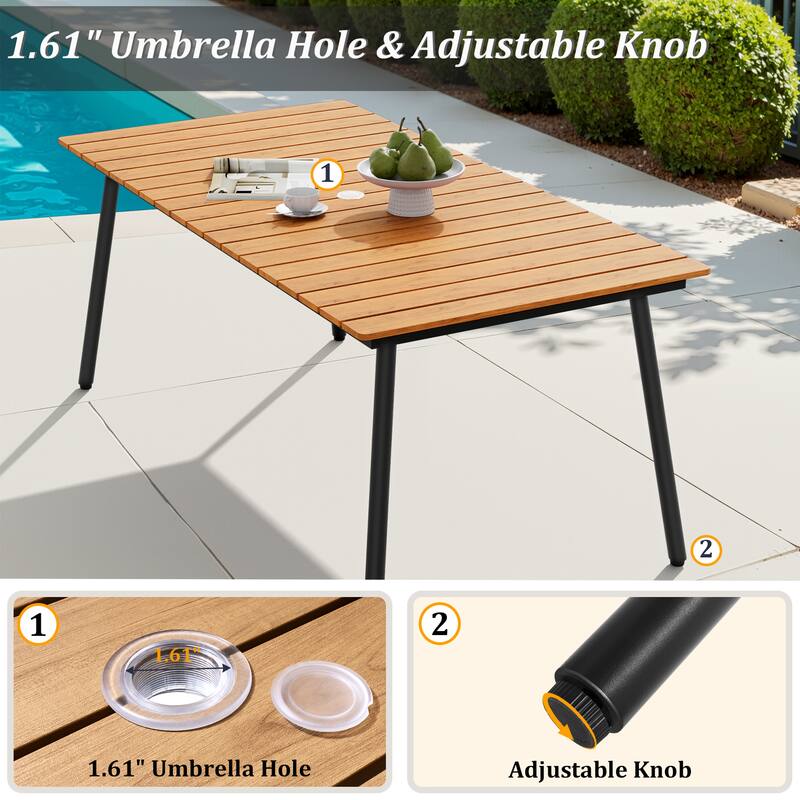 9PC Outdoor Patio Dining Set Aluminum Table with Sunbrella Cushion Chairs w/ Premium Market Umbrella Sets