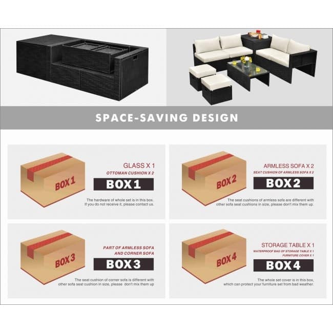 8 Pieces Patio Rattan Storage Table Furniture Set - 25" x 25" x 4" (L x W x D)