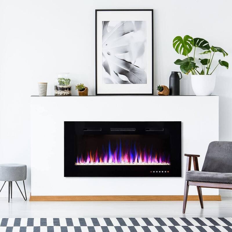 Recessed Wall-mounted Electric Fireplace with Remote Control, 16 Flame Colors and Timer - 50"