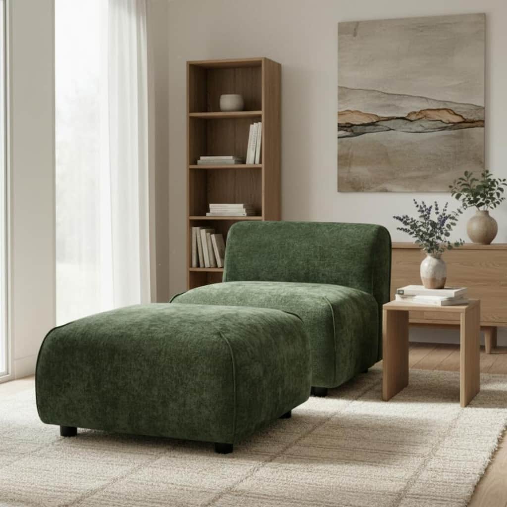 Christopher Knight Home - Marcella Modern 2-Piece Set Plush Upholstered Curved Padded Back Accent Chair and Footrest Ottoman