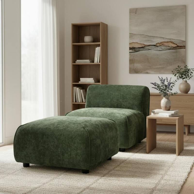 Christopher Knight Home - Marcella Modern 2-Piece Set Plush Upholstered Curved Padded Back Accent Chair and Footrest Ottoman