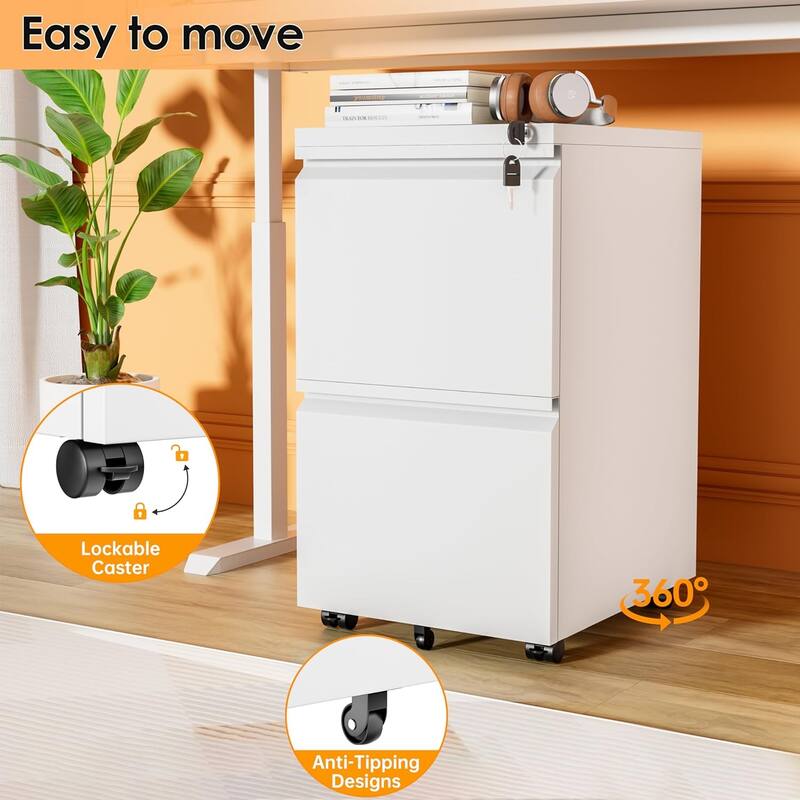 2 Drawer Metal Locking Office Mobile File Cabinet Rolling Storage Cabinet for Home Office