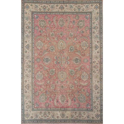 Pink Floral Tabriz Persian Vintage Area Rug Hand-knotted Wool Carpet - 8'3" x 11'1"