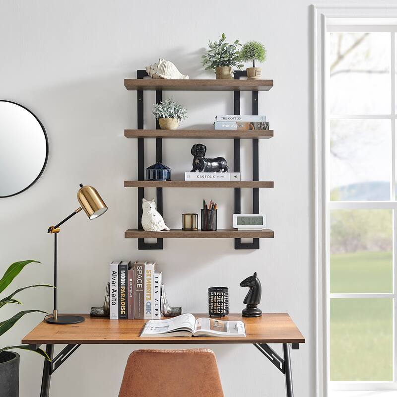 Danya B. 4-Tier Floating Bracket Wall Shelf - Walnut
