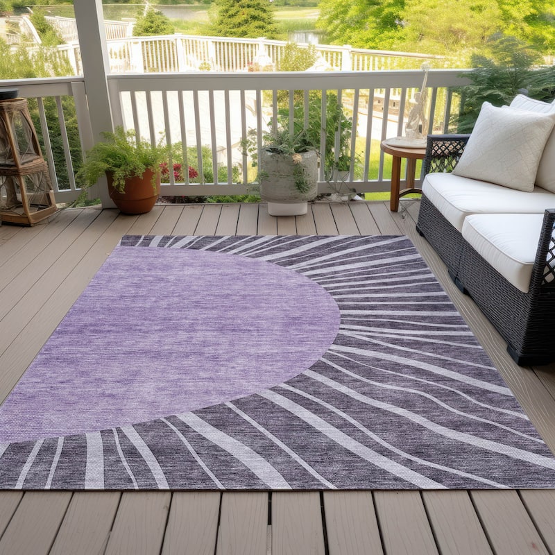 Machine Washable Indoor/ Outdoor ChantilleSunburst Modern Rug - Purple - 10' x 14'