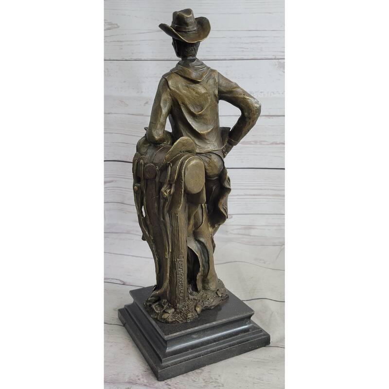 Signed Original Patoue French Artist Cowboy With Rope Bronze Statue Sculpture