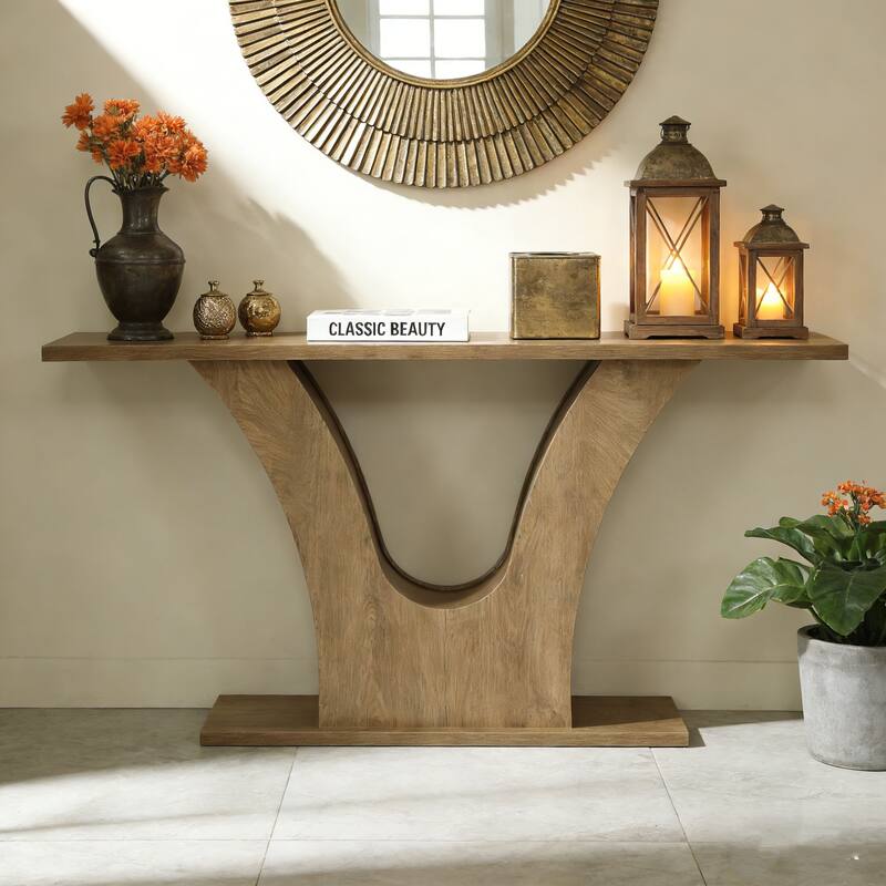 63-Inch Entryway Console Table with Curved U-shaped Base
