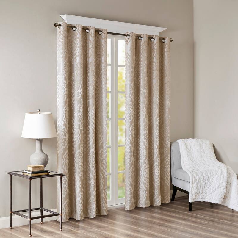 Knitted Jacquard Damask Grommet Top Curtain Panel
