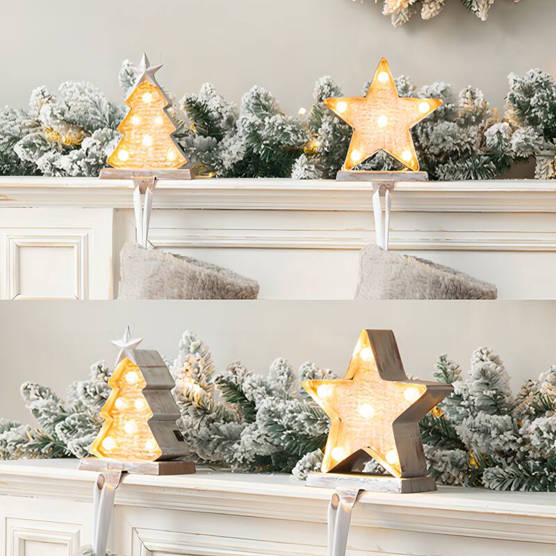 Glitzhome 7.5" H Christmas Silver LED Gift Box Heavy Duty Stocking Holders Mantel Ornament