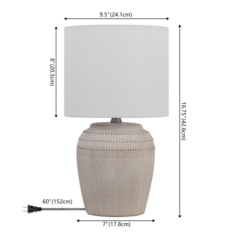 Hugo 16.75" Traditional Rustic Reeded Ceramic Vase LED Table Lamp (Set of 2)