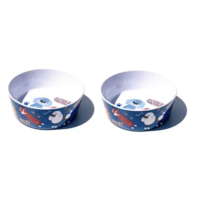 Whimsy Dogs on Blue, Singe Wall, Large Bowl, 5 cups, Set of 2 - Blue