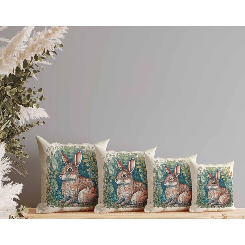 Breezy Bunny Indoor/Outdoor Reversible Throw Pillow Green and Bronze