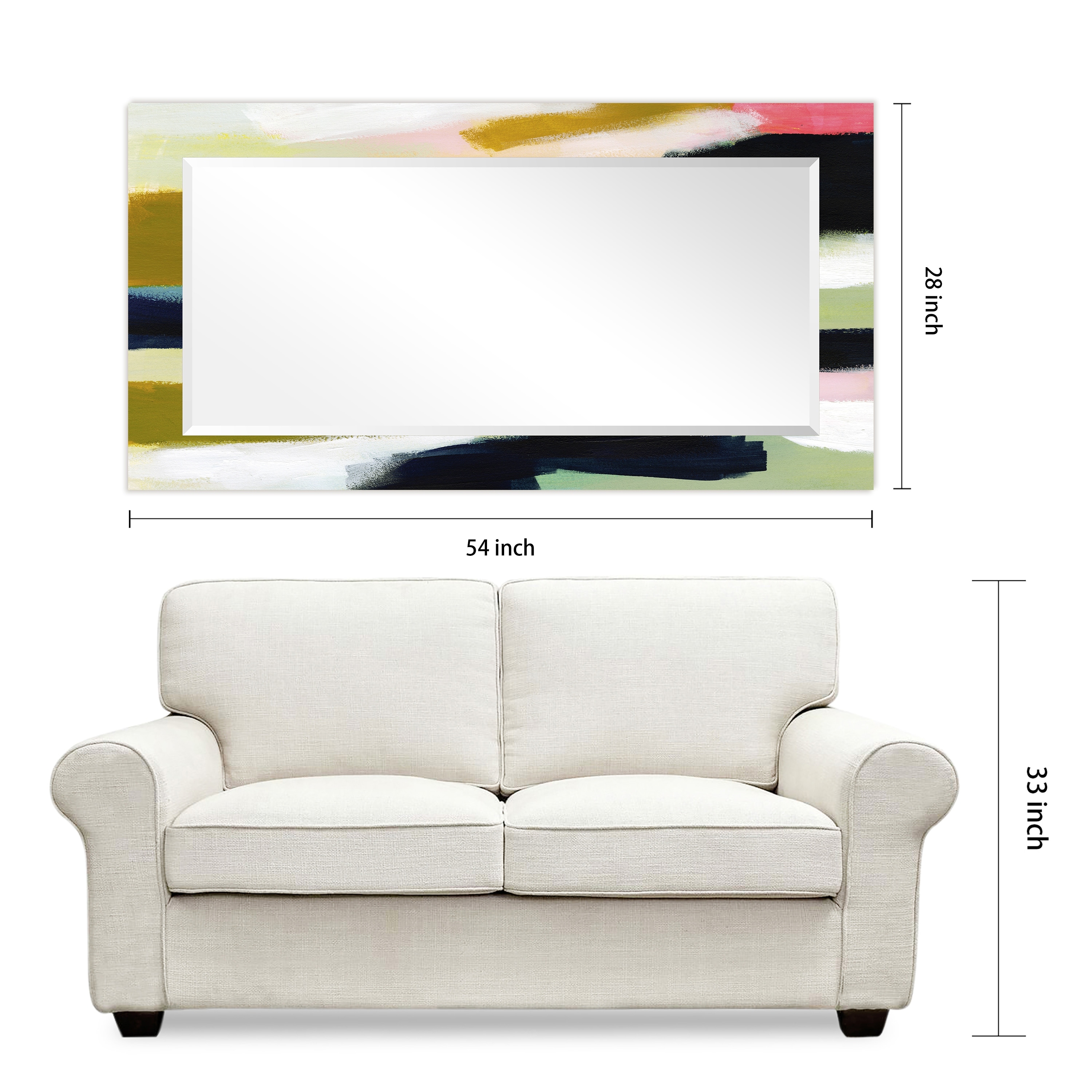 Sunder Rectangular Beveled Mirror on Free Floating Printed Tempered Art Glass - Clear - 54" x 28"